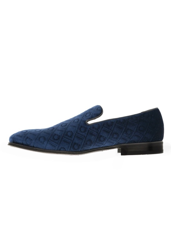 Salvatore Ferragamo Berry Tex Formal Loafers Navy Blue Velvet Size 11 US New